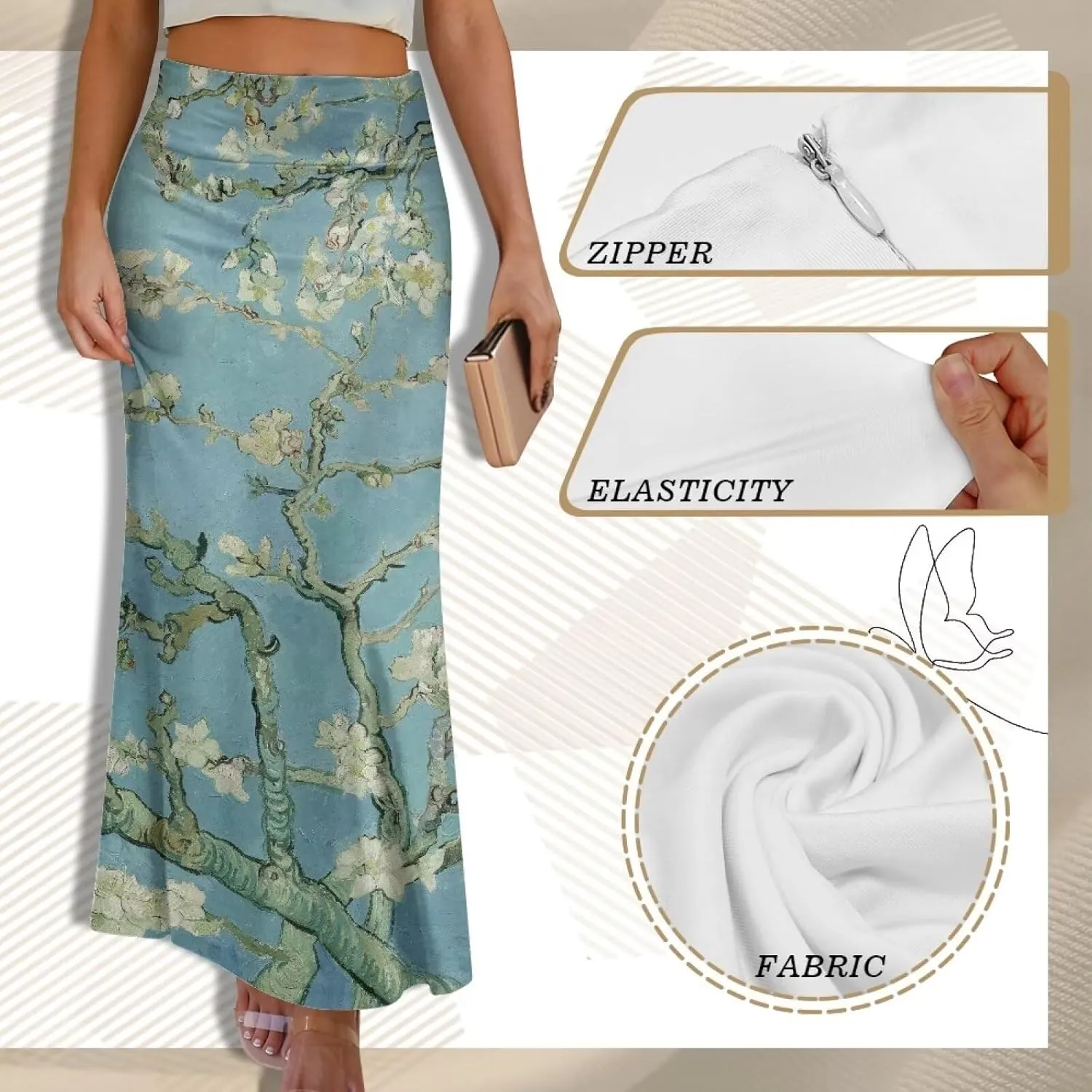 Oil Painting Printed Women's Party Long Flare Maxi Zipper Elegant Skirt High Waisted A-Link Long Maxi Skirt