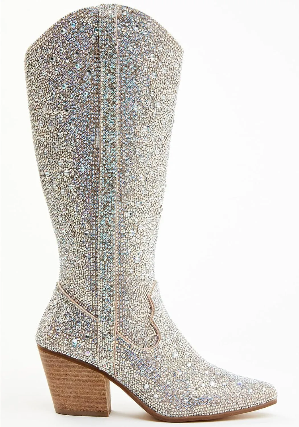 olomisa Rhinestone Boots for Women, Knee High Cowboy Boots Pointed Toe Chunky Heel Sparkly Cowgirl Boots Bling Shoes