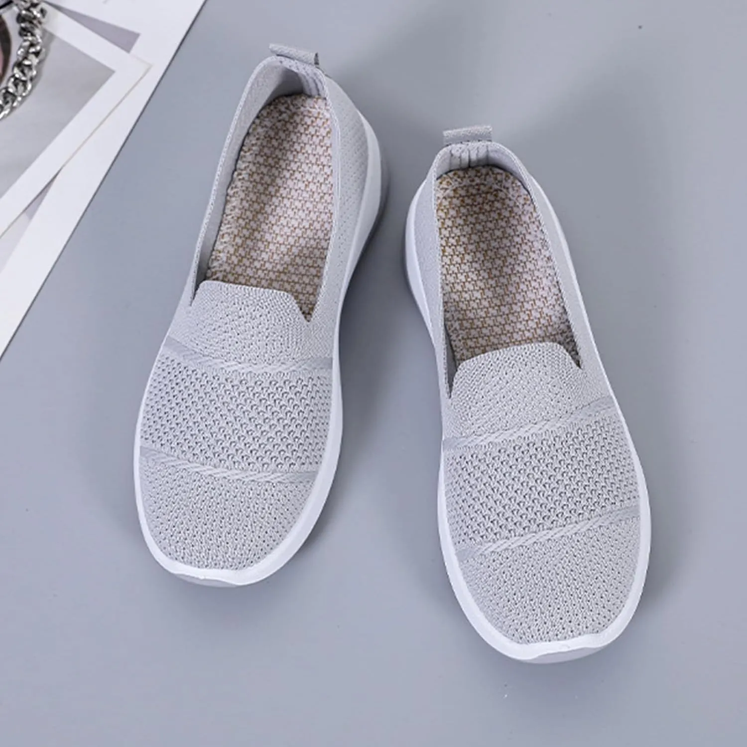 Orthopedic Breathable Slip on Shoes for Women Lightweight Arch Support Sneakers Diabetic Memory Foam Shoes Comfortable Mesh Sandals