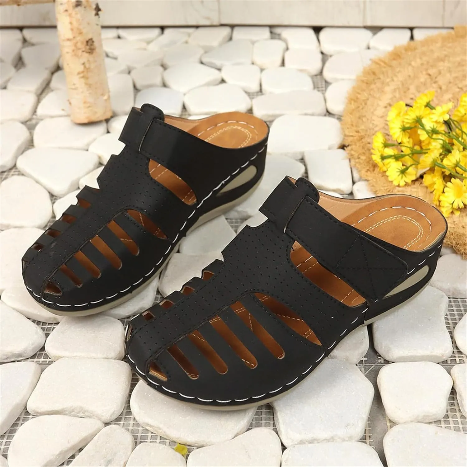 Orthopedic Sandals for Women Ankle Strap Closed Toe Wedge Platform Sandals Casual Summer Hollow Out Breathable Shoes