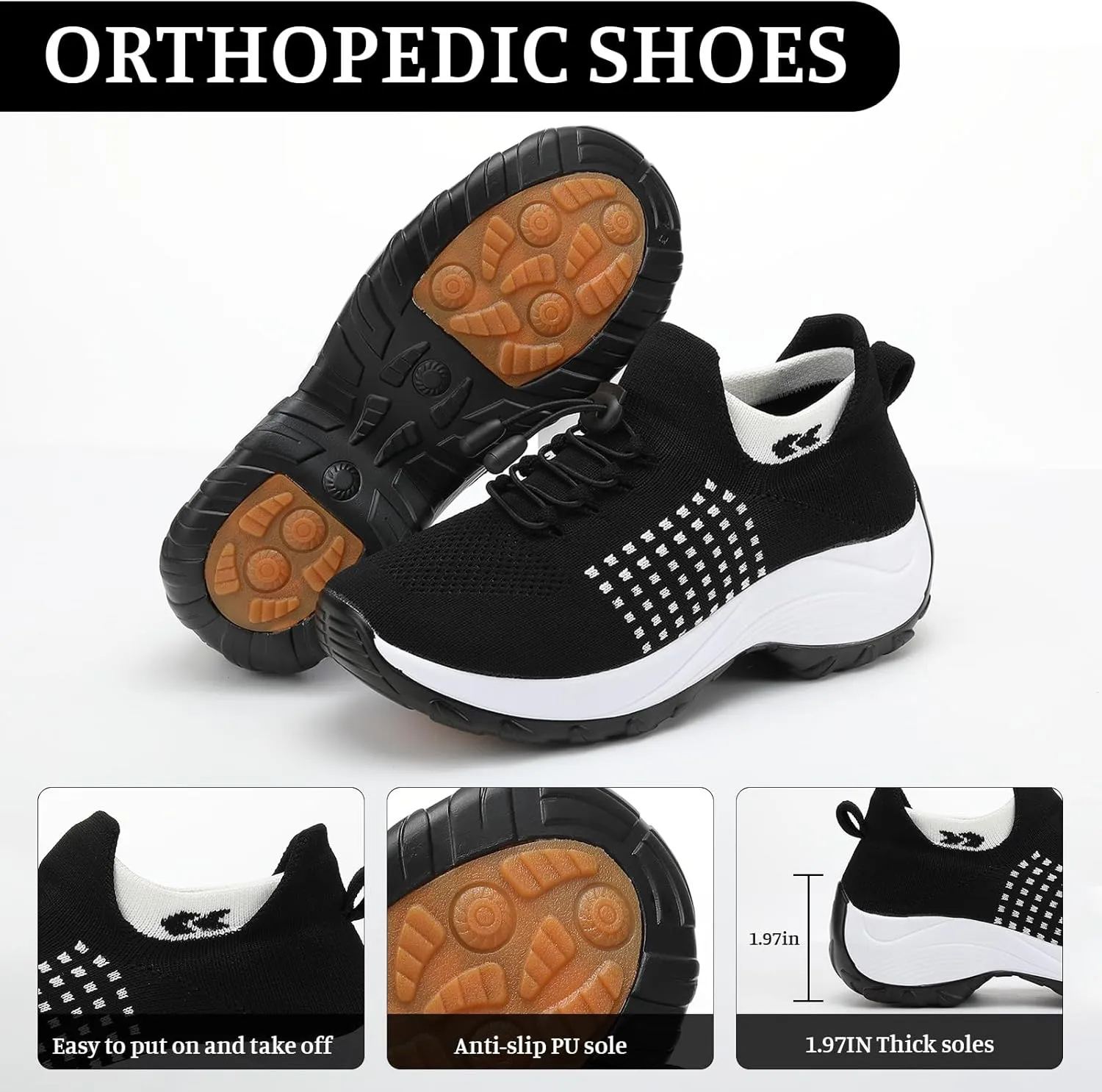 Orthopedic Sneakers Women Breathable Comfort Wear Shoes for Women Walking Slip On Trainers Casual Comfortable Athletic Cushion Thick Bottom Footwear