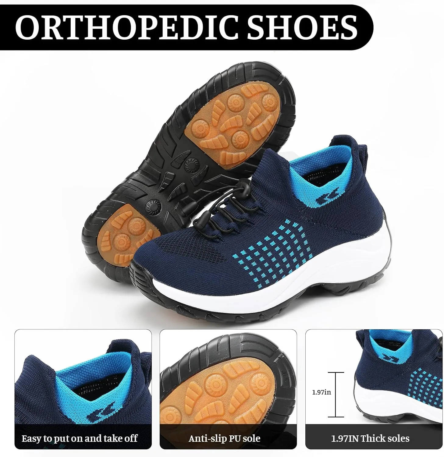 Orthopedic Sneakers Women Breathable Comfort Wear Shoes for Women Walking Slip On Trainers Casual Comfortable Athletic Cushion Thick Bottom Footwear