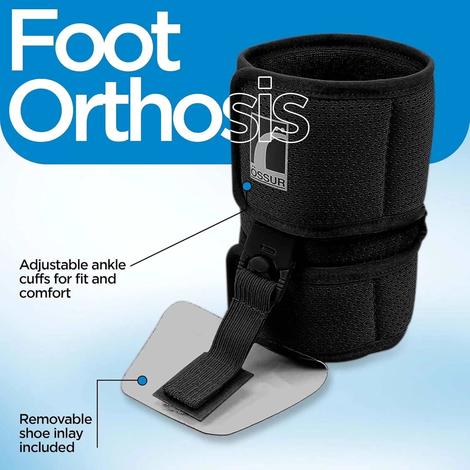 Ossur Ankle Brace, Foot Brace | AFO Foot Drop Brace for Drop Foot Support | Lightweight, Adjustable Wrap for All-Day Comfort | Breathable Material for All Day Walking (Black, Medium)