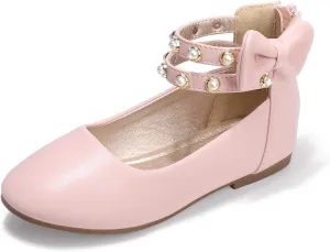 PANDANINJIA Jessica Toddler Girls Dress Shoes Ankle Strap Ballet Flats Flower Girl Shoes for Wedding Party School