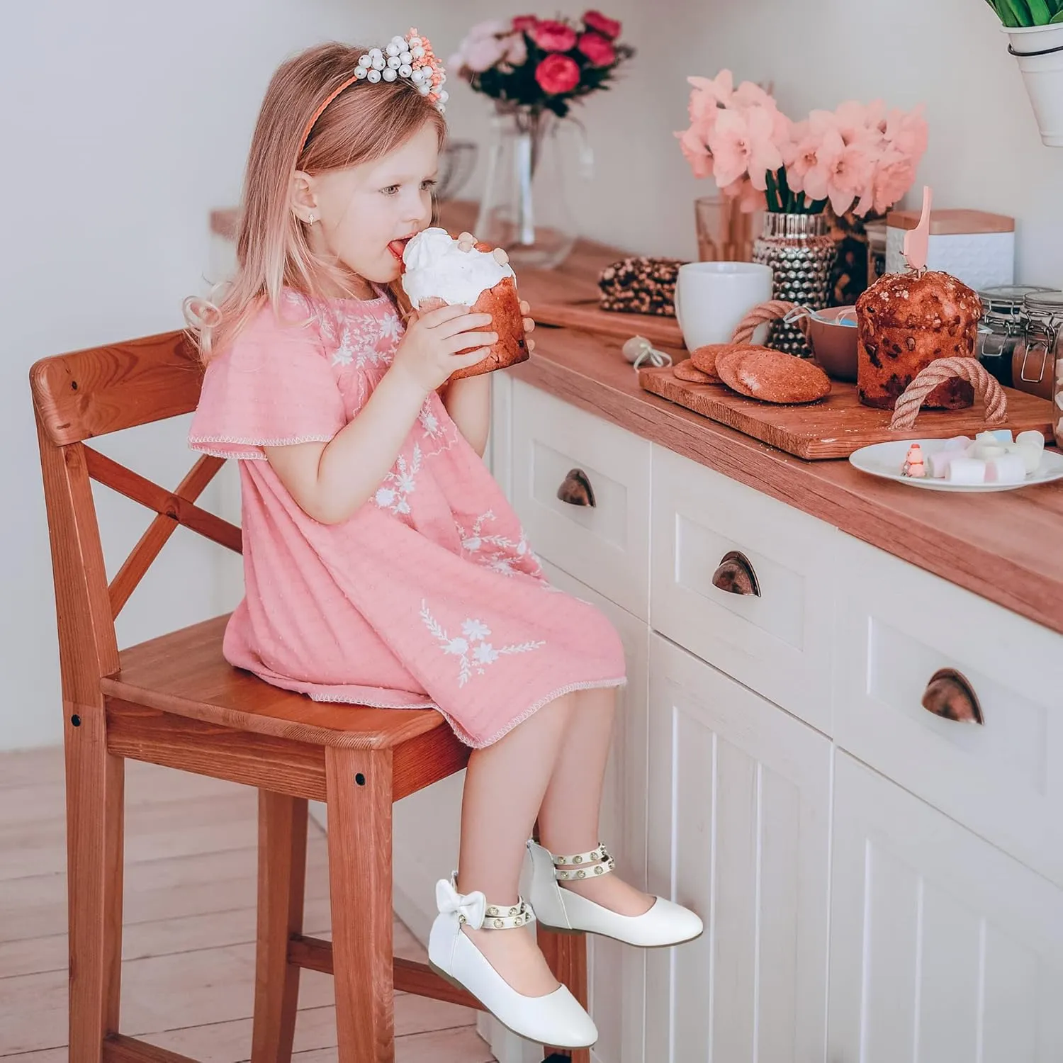 PANDANINJIA Jessica Toddler Girls Dress Shoes Ankle Strap Ballet Flats Flower Girl Shoes for Wedding Party School