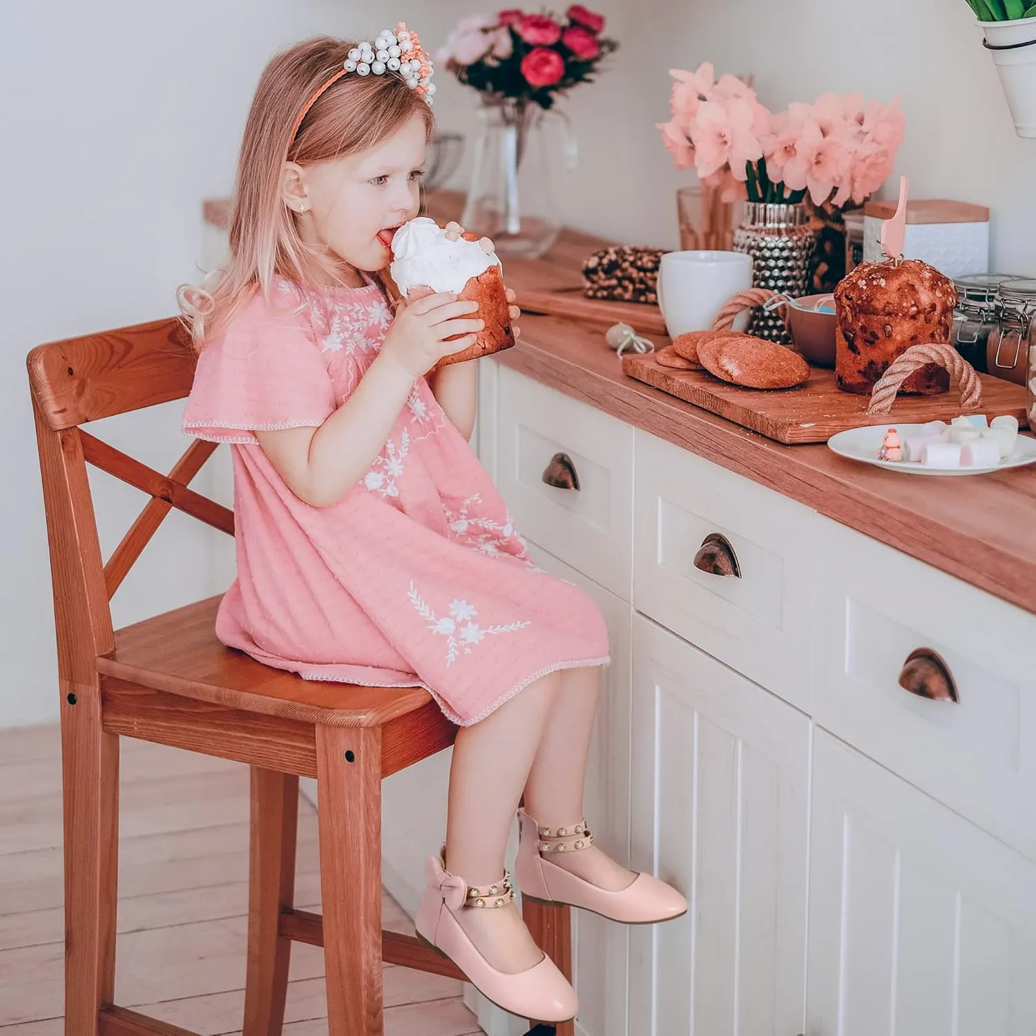 PANDANINJIA Jessica Toddler Girls Dress Shoes Ankle Strap Ballet Flats Flower Girl Shoes for Wedding Party School