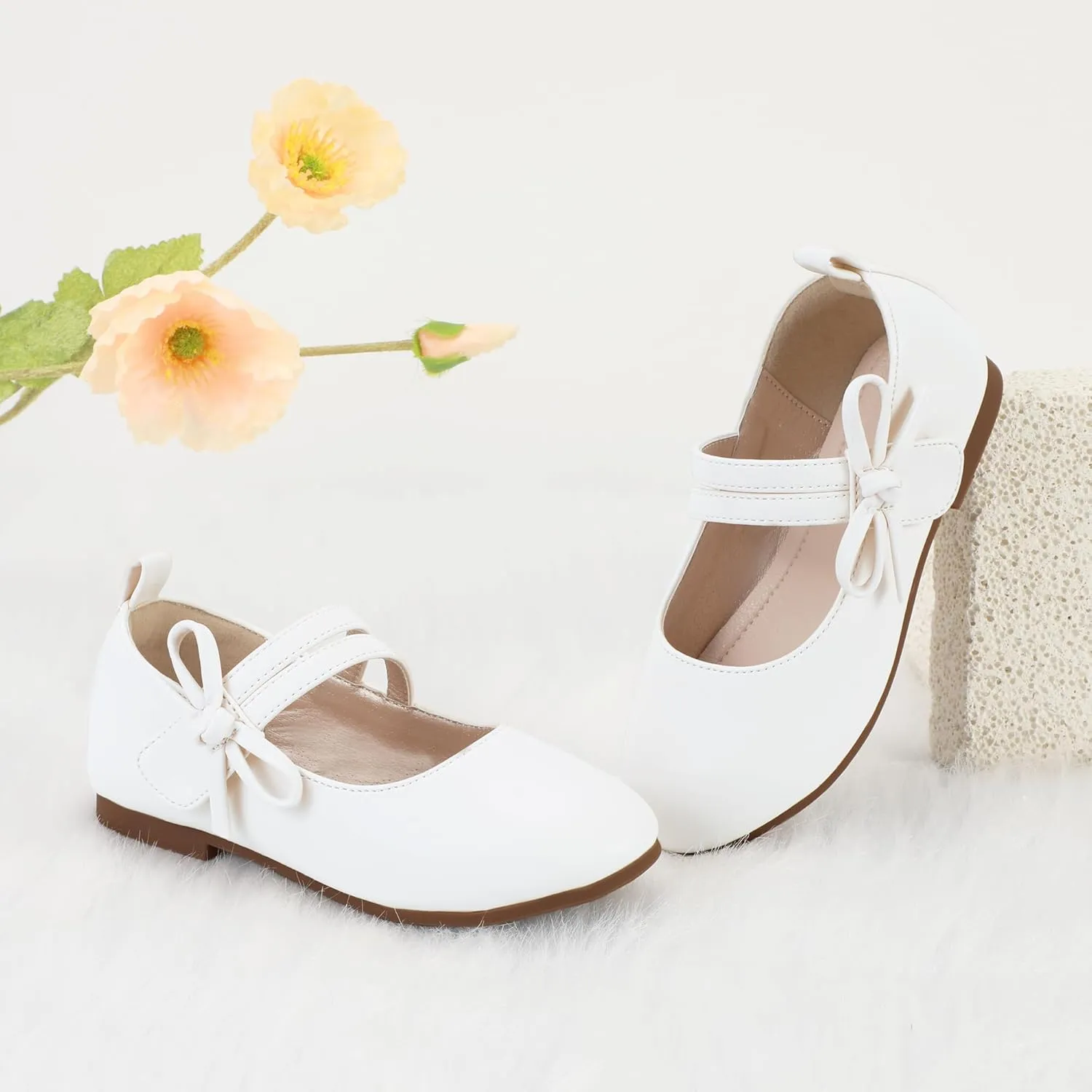 PANDANINJIA Naomi Girls Dress Shoes Mary Jane Ballet Flats Flower Girl Wedding Party Communion Shoes for Toddler Little Kid Big Kid