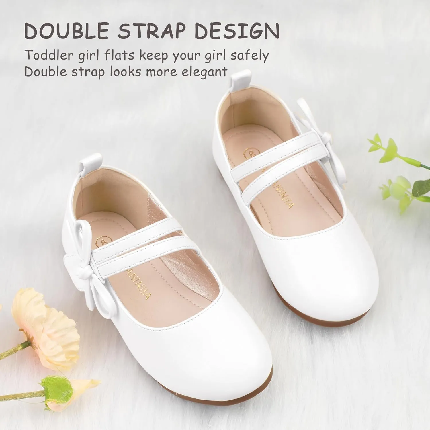 PANDANINJIA Naomi Girls Dress Shoes Mary Jane Ballet Flats Flower Girl Wedding Party Communion Shoes for Toddler Little Kid Big Kid