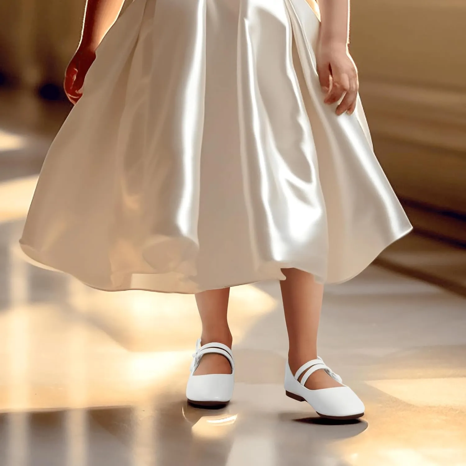 PANDANINJIA Naomi Girls Dress Shoes Mary Jane Ballet Flats Flower Girl Wedding Party Communion Shoes for Toddler Little Kid Big Kid