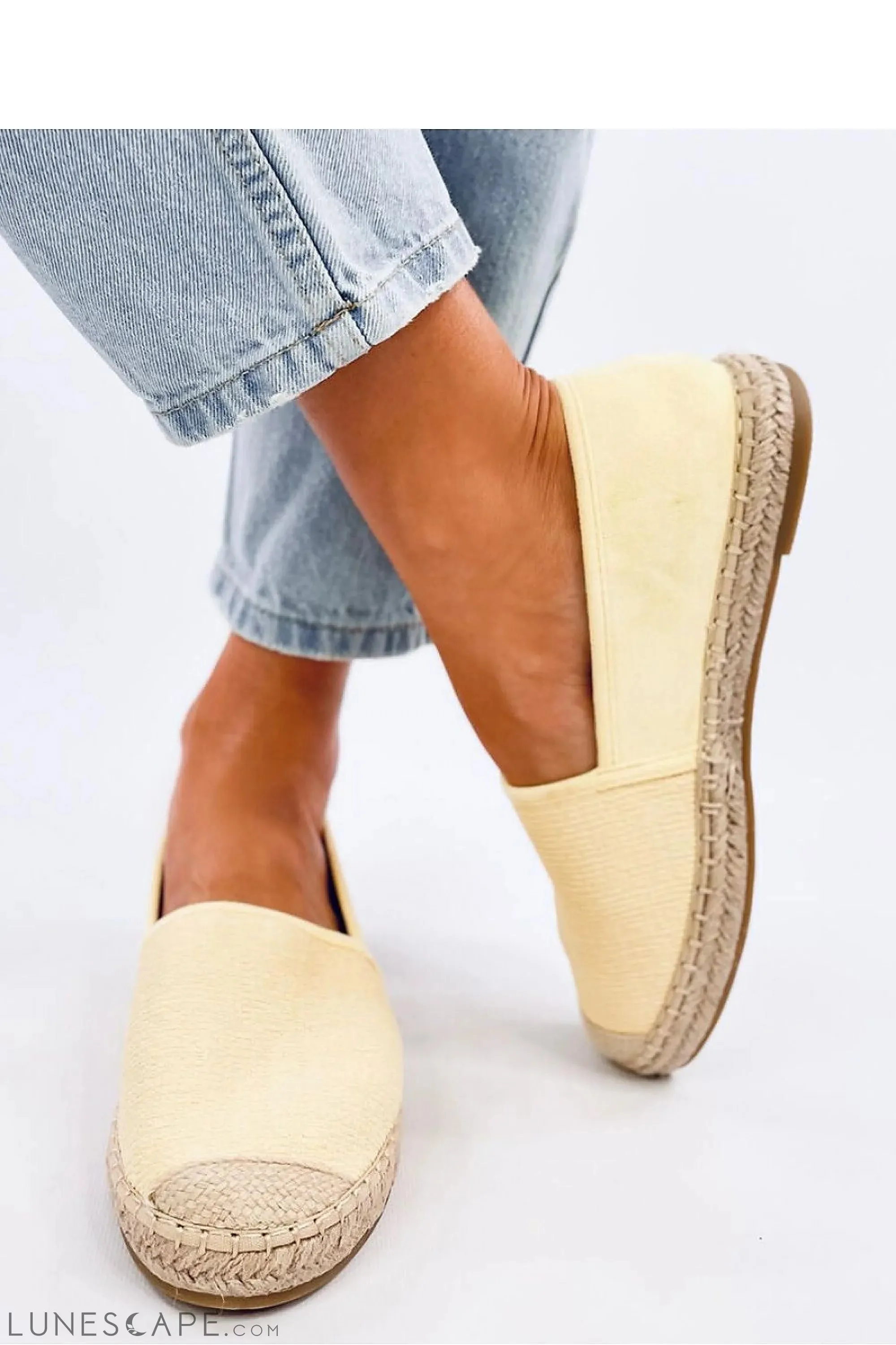 Pastel Yellow Eco-Suede Slip-on Espadrilles with Braided Jute Cap Toe