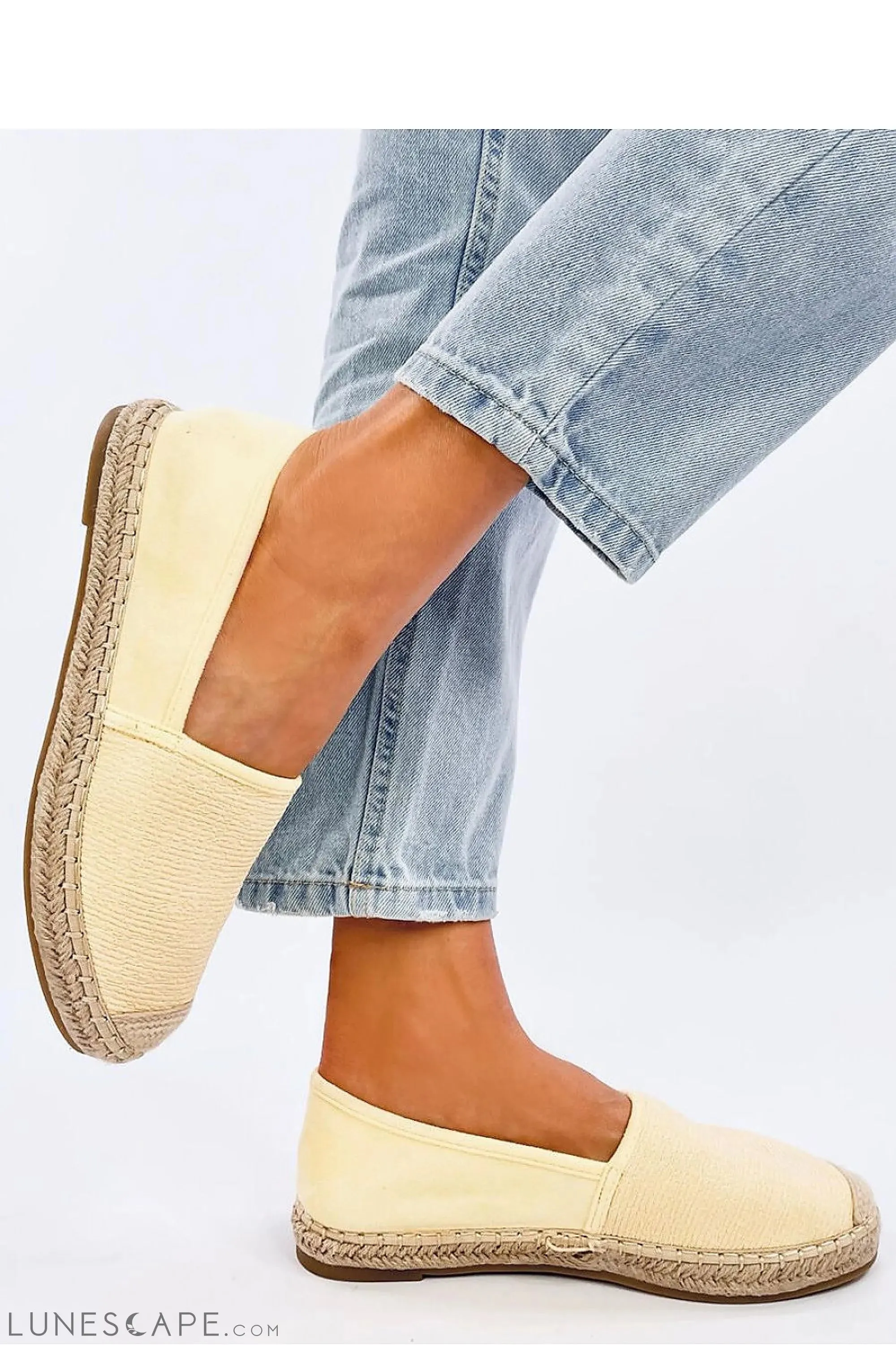 Pastel Yellow Eco-Suede Slip-on Espadrilles with Braided Jute Cap Toe