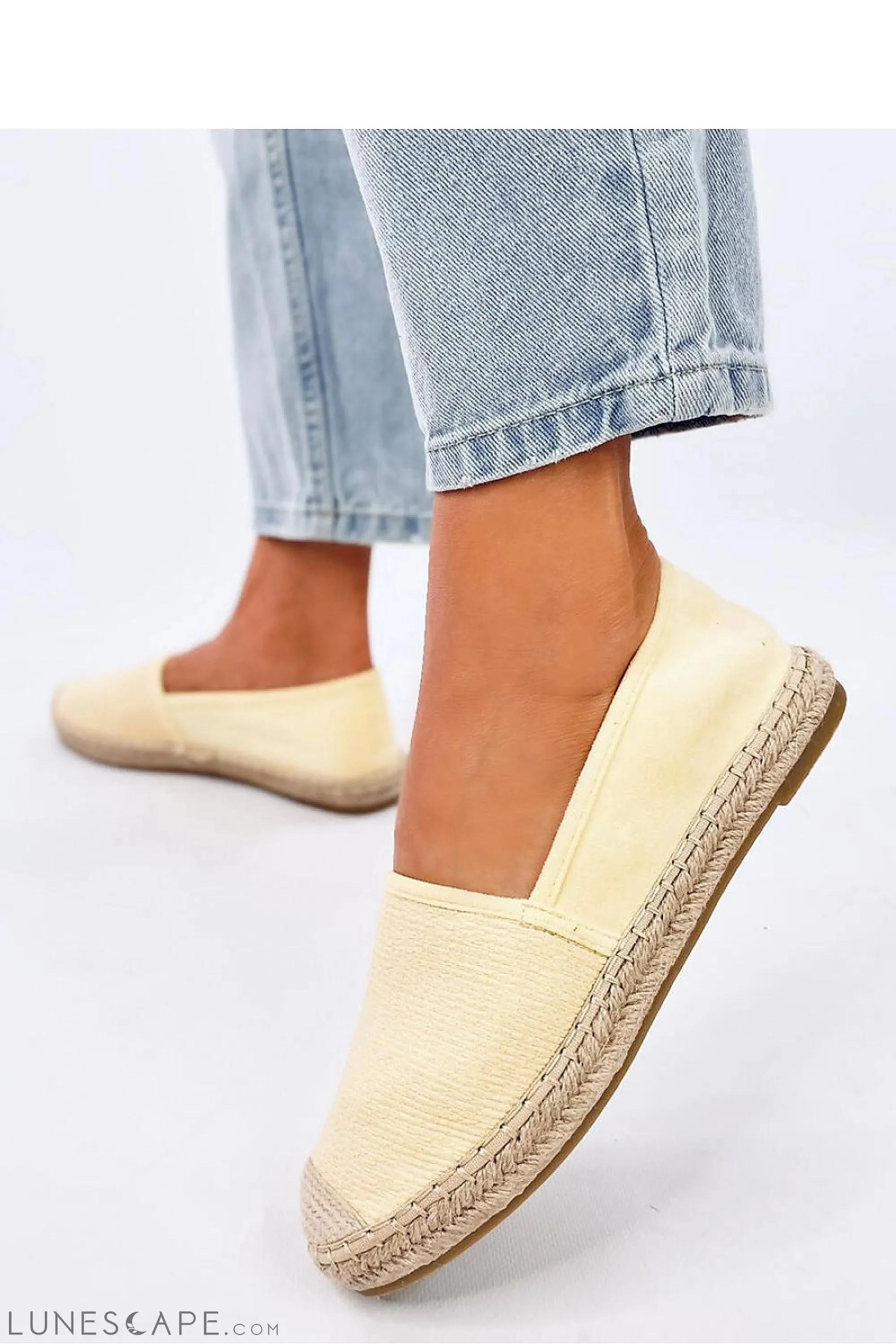 Pastel Yellow Eco-Suede Slip-on Espadrilles with Braided Jute Cap Toe
