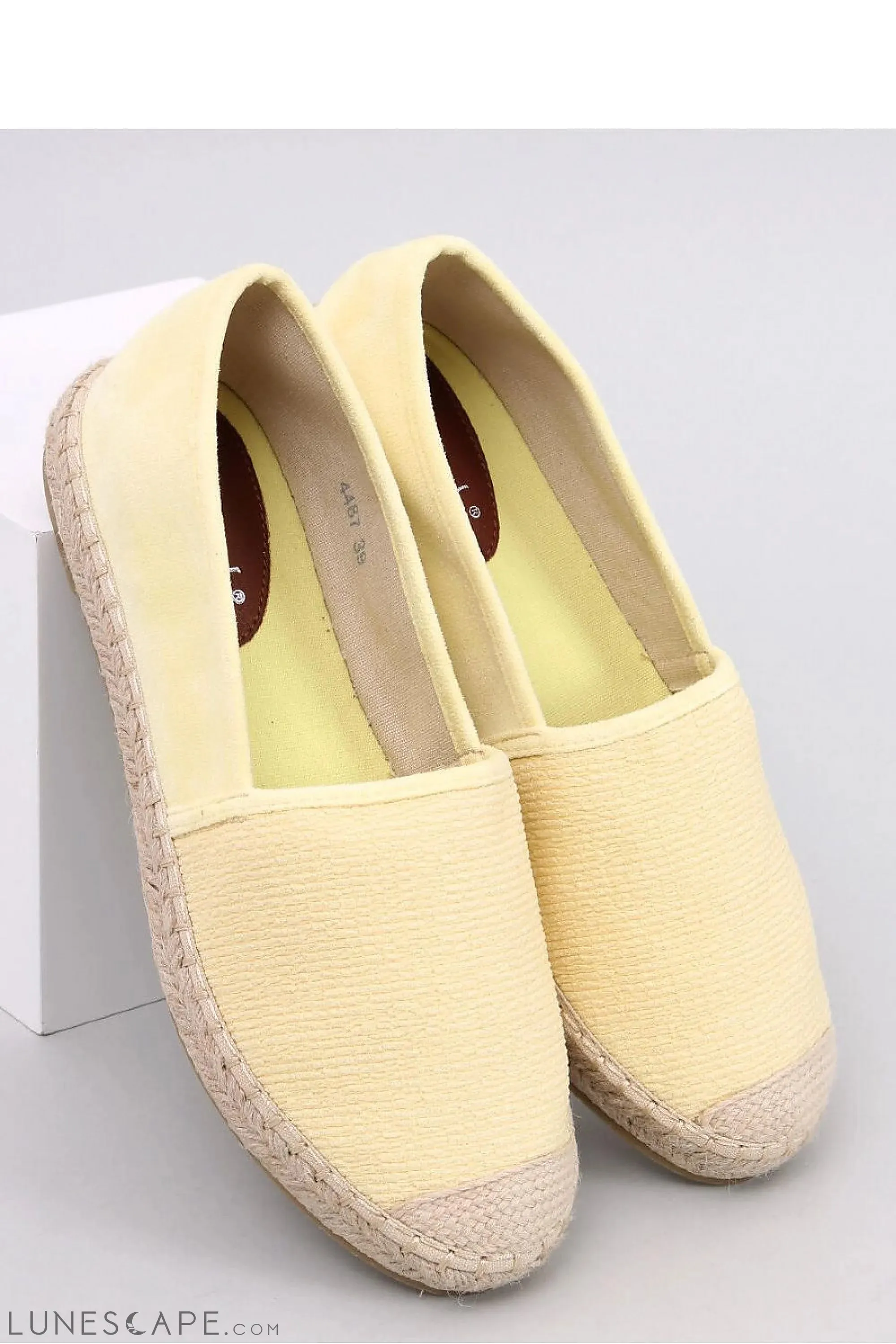 Pastel Yellow Eco-Suede Slip-on Espadrilles with Braided Jute Cap Toe