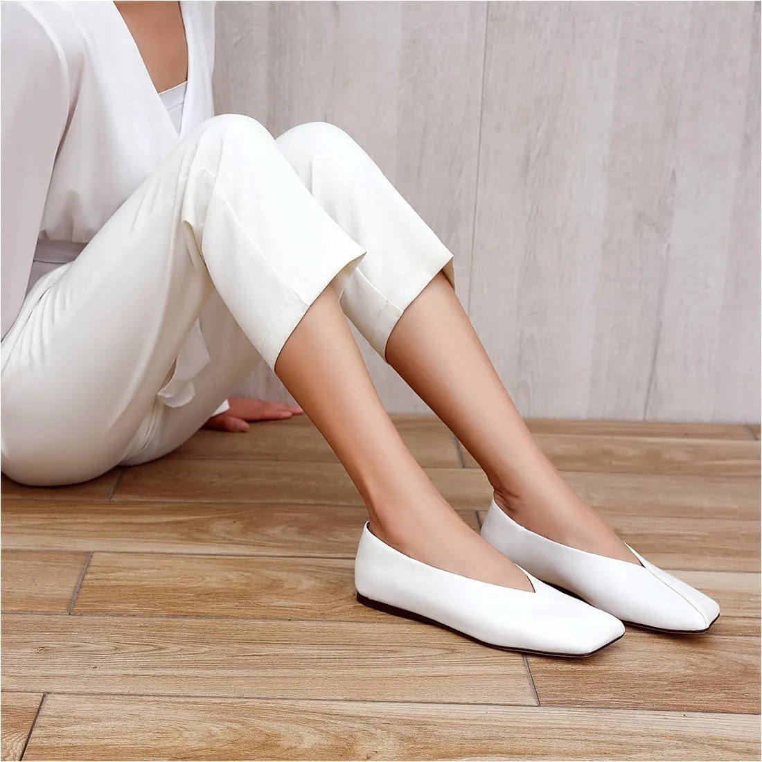 Patent Leather Ballet Flats for Women Fashionable Square Toe Ballet Flats Loafer Shoes for Women Nude Dress Shoes.