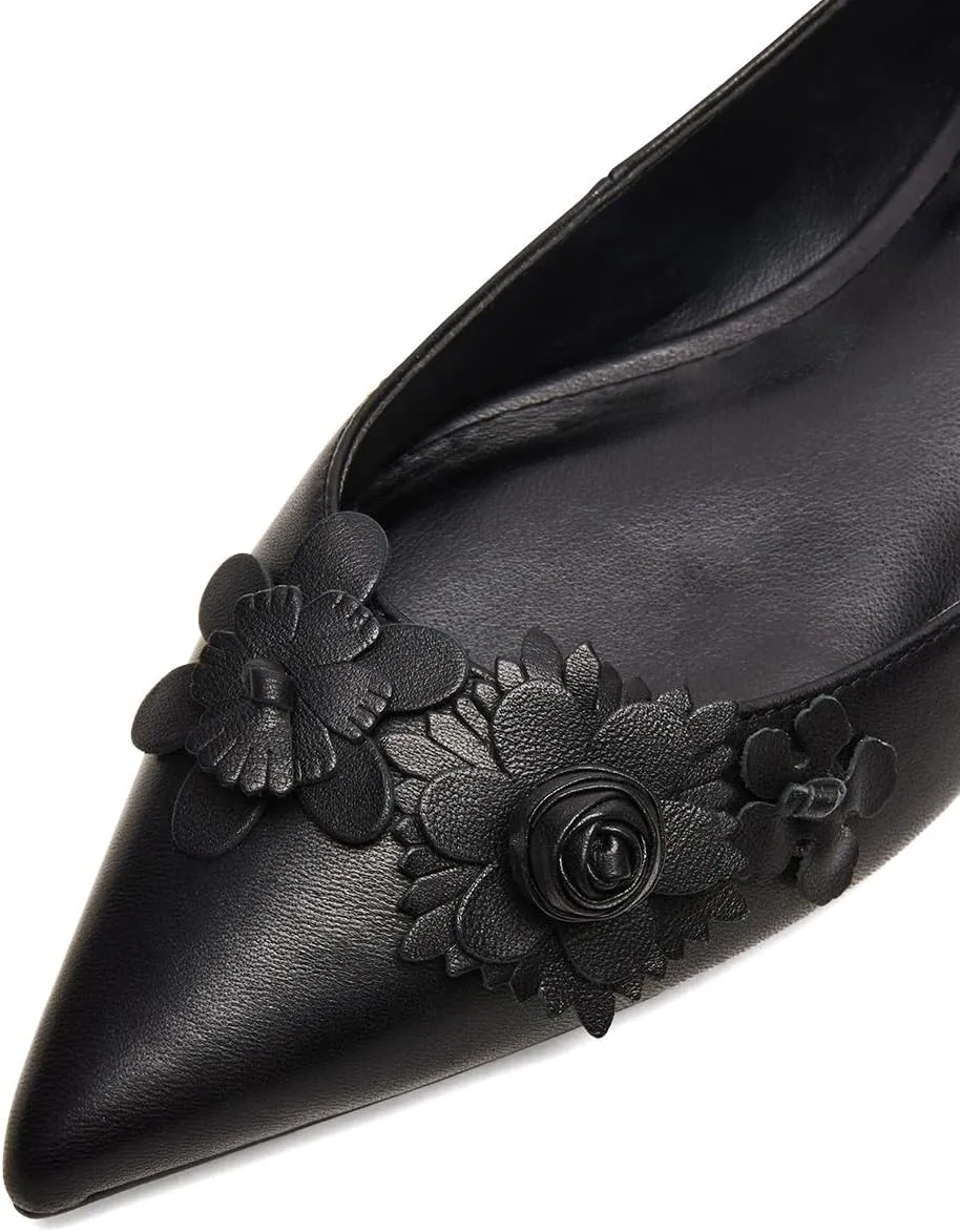 Pazzion Women Comfortable Closed Pointy Toe Ballet Flats Flowers Slip On Solid Pumps Versatile Shopping Dating Dance Shoes Size 4-16 US