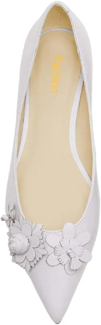 Pazzion Women Comfortable Closed Pointy Toe Ballet Flats Flowers Slip On Solid Pumps Versatile Shopping Dating Dance Shoes Size 4-16 US