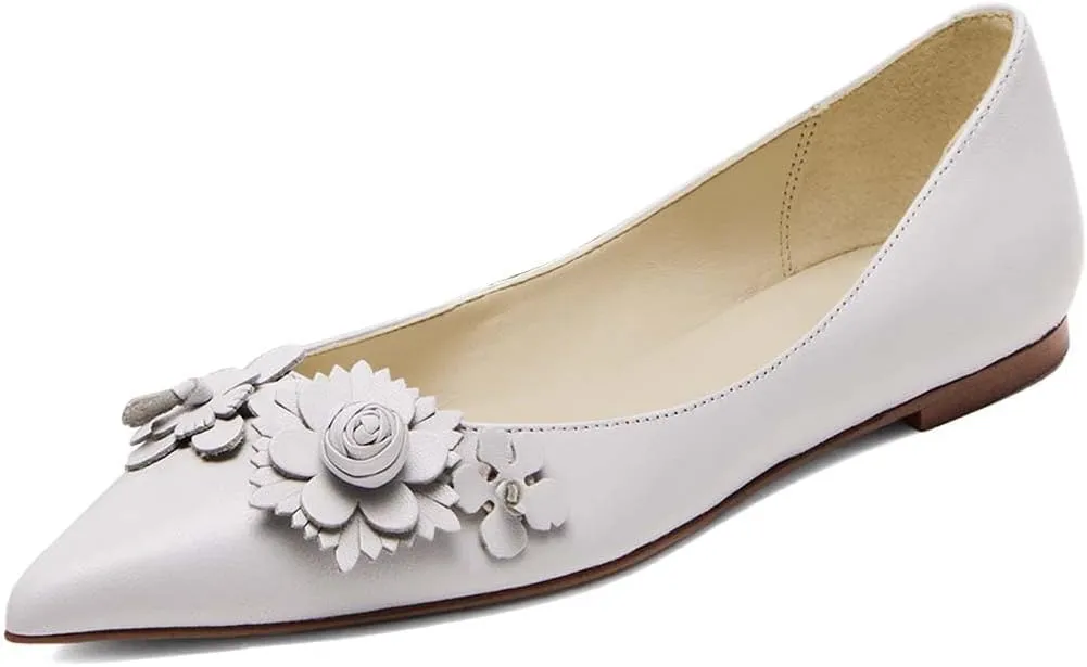 Pazzion Women Comfortable Closed Pointy Toe Ballet Flats Flowers Slip On Solid Pumps Versatile Shopping Dating Dance Shoes Size 4-16 US