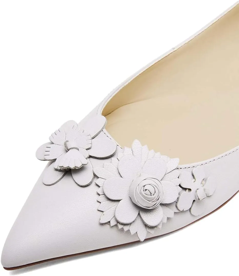 Pazzion Women Comfortable Closed Pointy Toe Ballet Flats Flowers Slip On Solid Pumps Versatile Shopping Dating Dance Shoes Size 4-16 US
