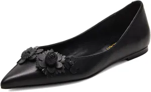 Pazzion Women Comfortable Closed Pointy Toe Ballet Flats Flowers Slip On Solid Pumps Versatile Shopping Dating Dance Shoes Size 4-16 US