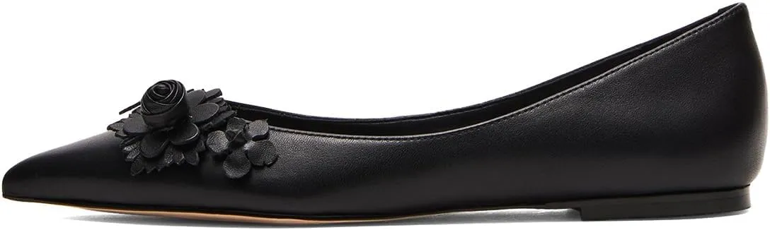 Pazzion Women Comfortable Closed Pointy Toe Ballet Flats Flowers Slip On Solid Pumps Versatile Shopping Dating Dance Shoes Size 4-16 US