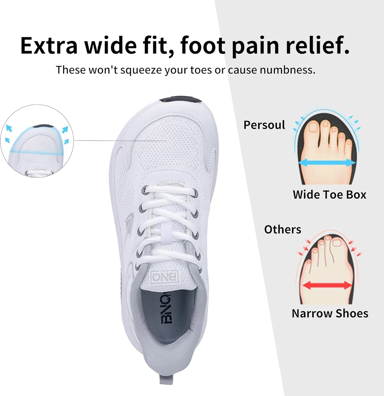 PERSOUL Wide Toe Box Shoes Women Arch Support Walking Sneakers Comfoty Orthotic Tennis Running Shoes for Plantar Fasciitis Bunions US 6-11