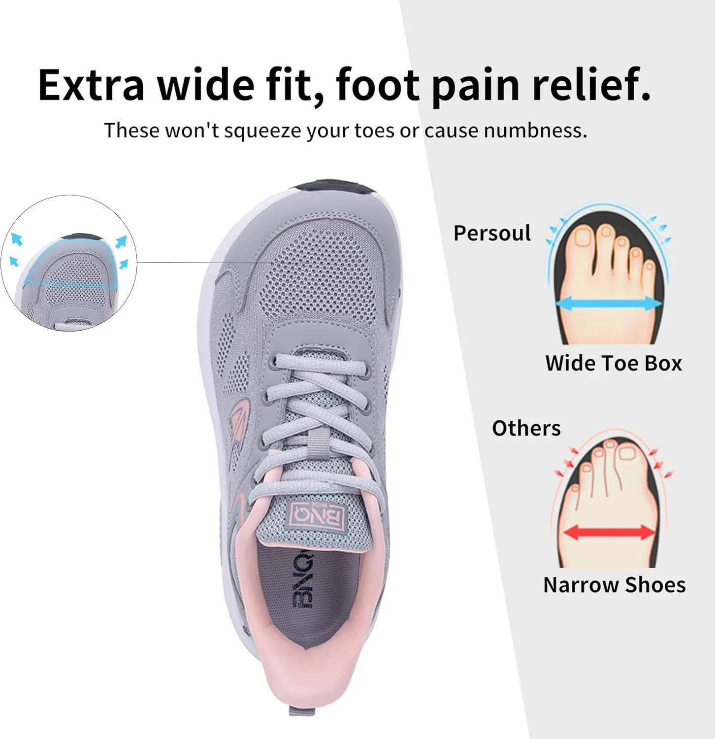 PERSOUL Wide Toe Box Shoes Women Arch Support Walking Sneakers Comfoty Orthotic Tennis Running Shoes for Plantar Fasciitis Bunions US 6-11