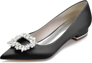 Pointed Toe Wedding Flats for the Bride Rhinestones Satin Bridal Flats Slip on Prom Evening Party Dress Shoes