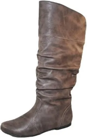 Qupid Women's Neo144 Leatherette Basic Slouchy Knee High Flat Boot,Grey Pu,7