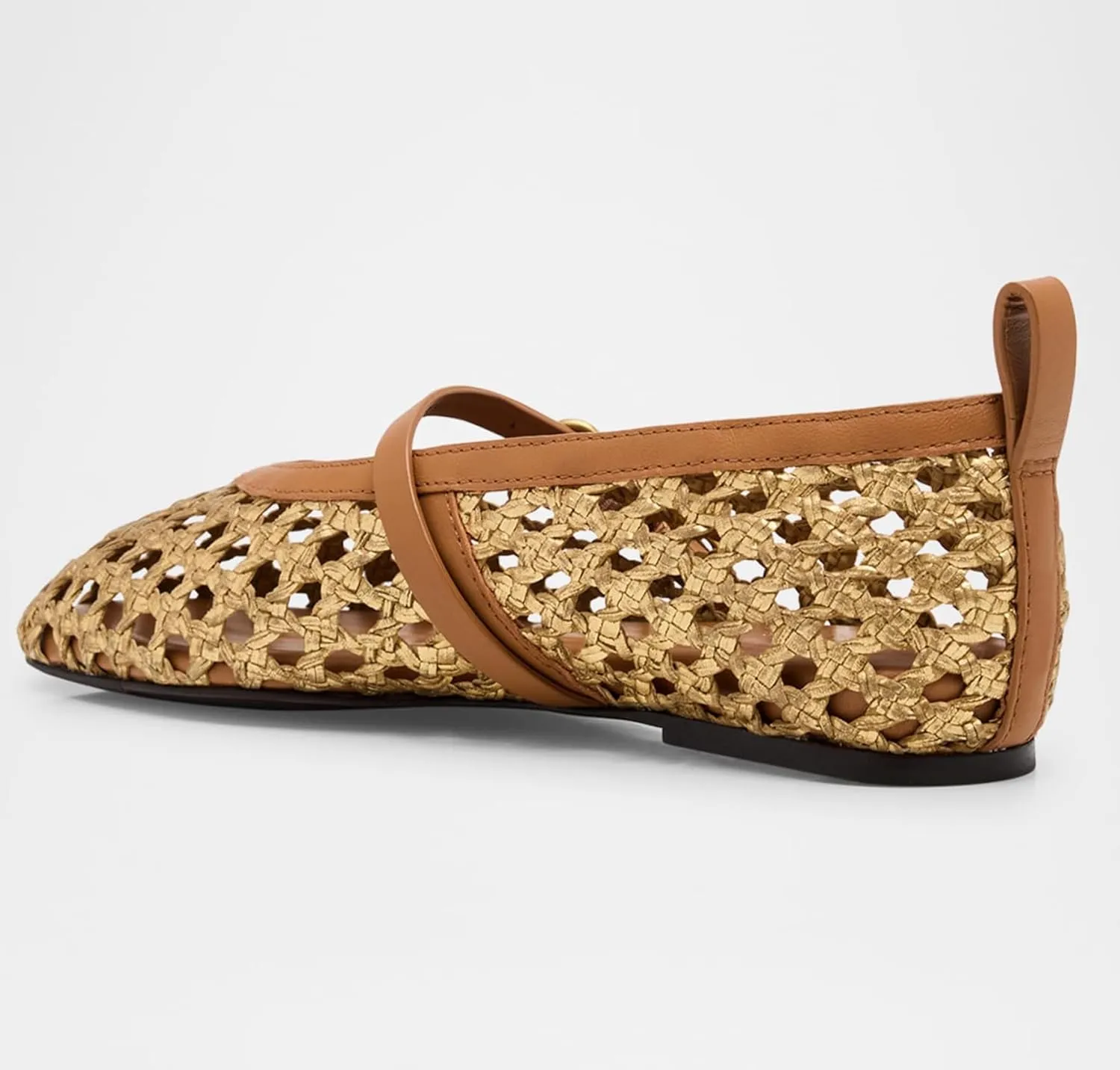Raffia Woven Mesh Ballet Flats for Women Comfortable Metal Buckle Strap Mary Jane Ballet Flats Casual Closed Toe Ballerina Shoes.