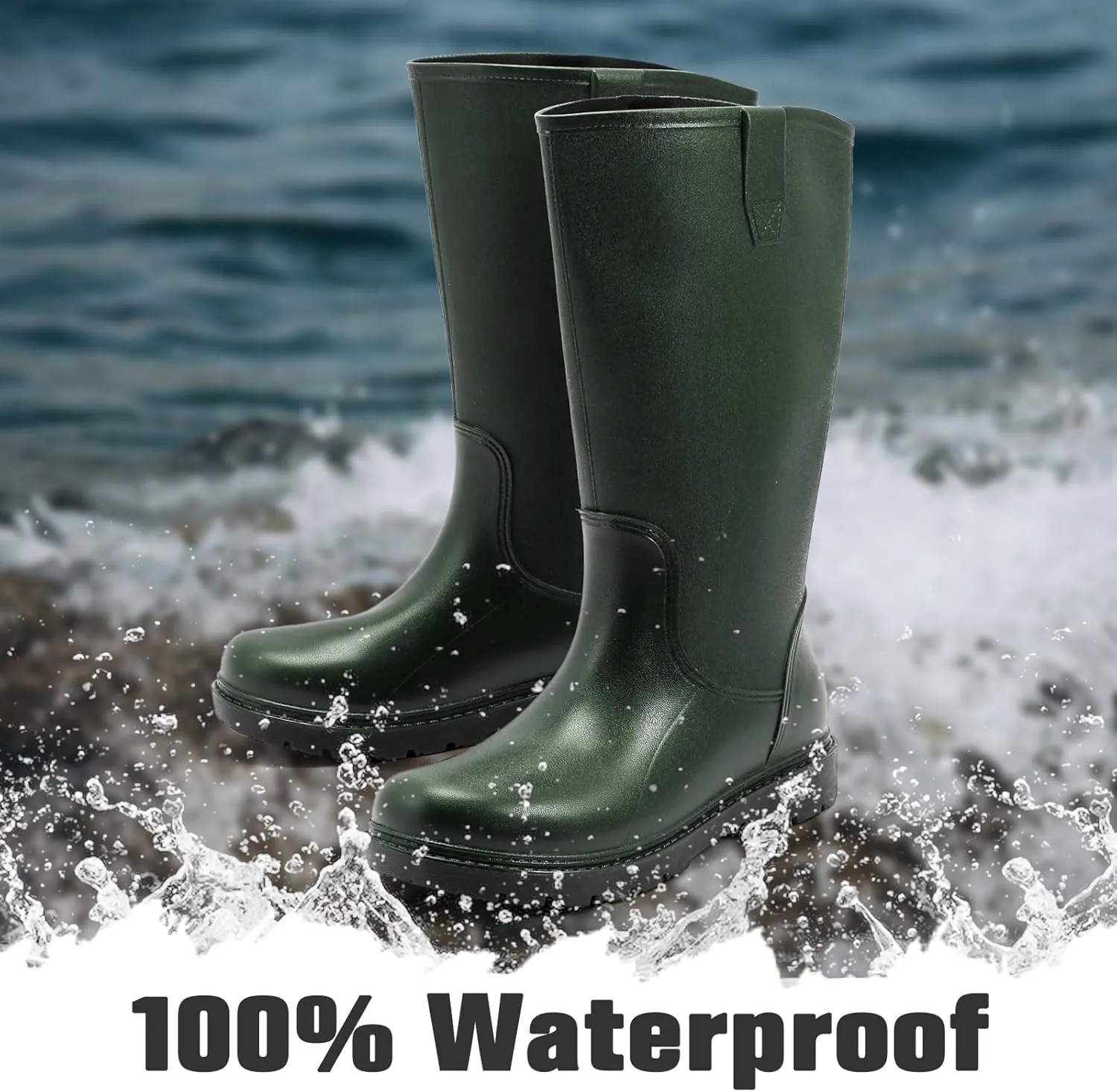 Rain Boots for Men, Comfort Waterproof Rubber Boots Mens Durable Anti-Slip Mud Garden Boots for Hunting Gardening Farming Fishing, Wide Calf Raining Shoes Outdoor Work Boots