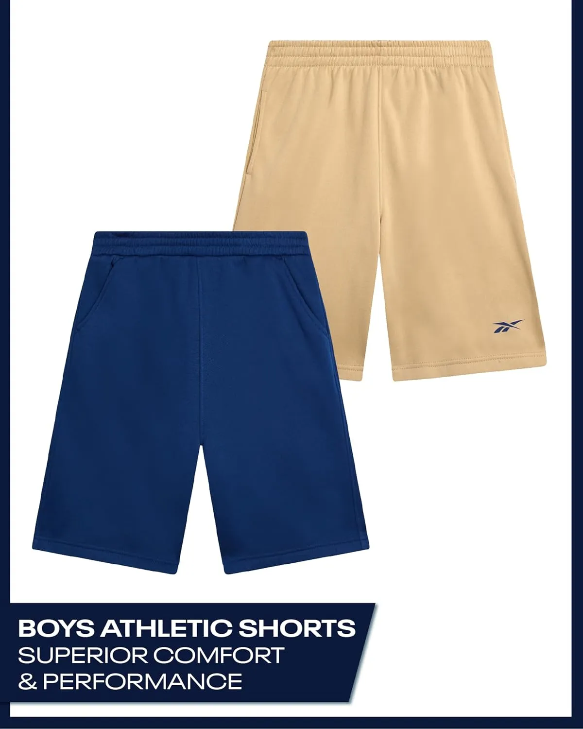 Reebok Boys Athletic Shorts - 2 Pack Active Performance French Terry Sweat Shorts for Basketball, Gym, Running (Sizes: 8-20)