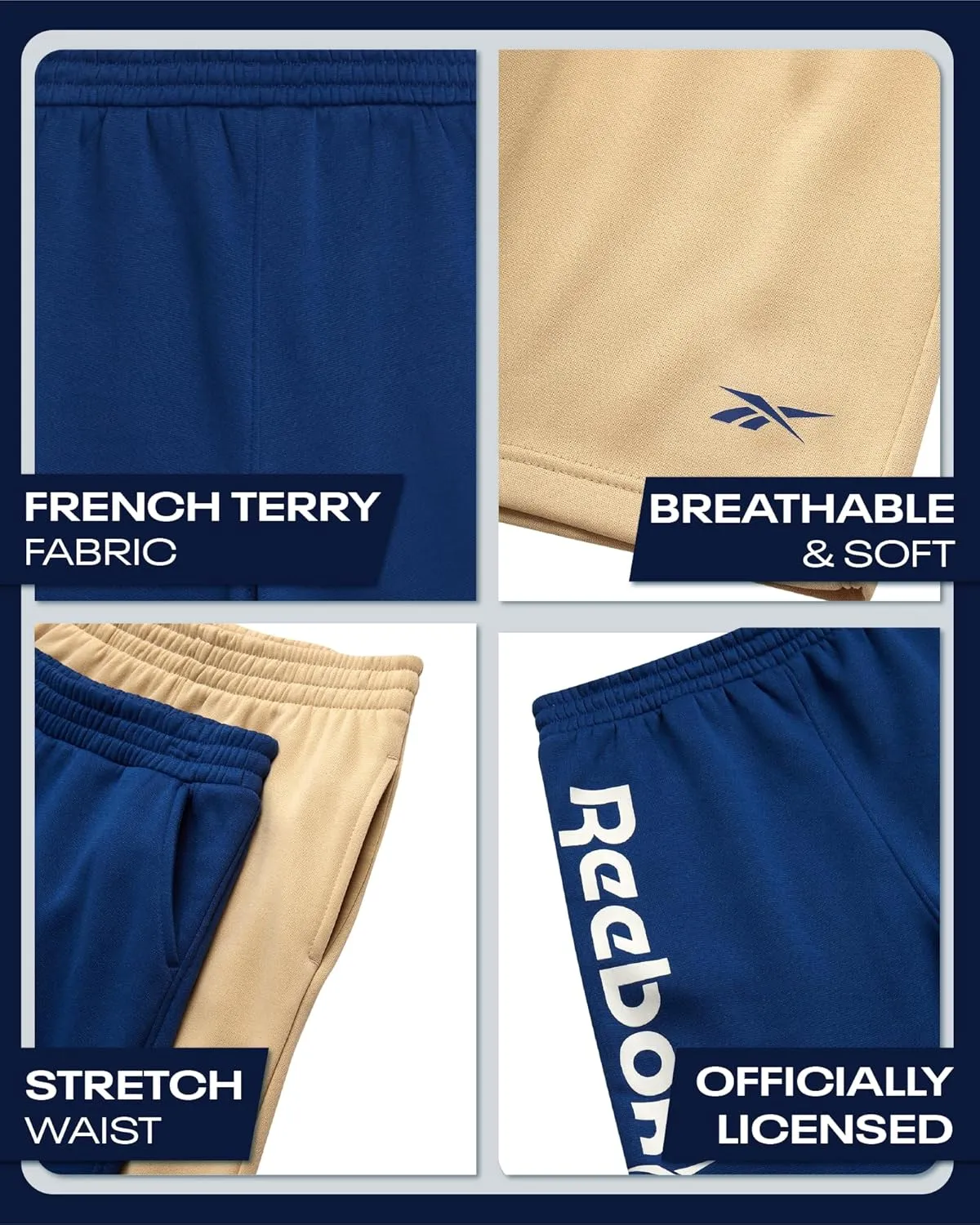 Reebok Boys Athletic Shorts - 2 Pack Active Performance French Terry Sweat Shorts for Basketball, Gym, Running (Sizes: 8-20)