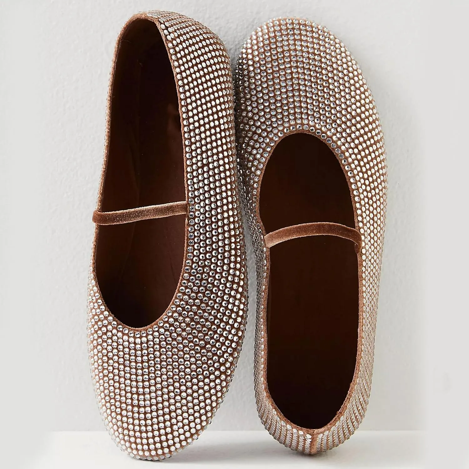 Rhinestone Flats for Women Cute Round Head Ballet Shoes Fashionable and Comfy Slip On Design Embellished with Mary Jane Style for Weddings