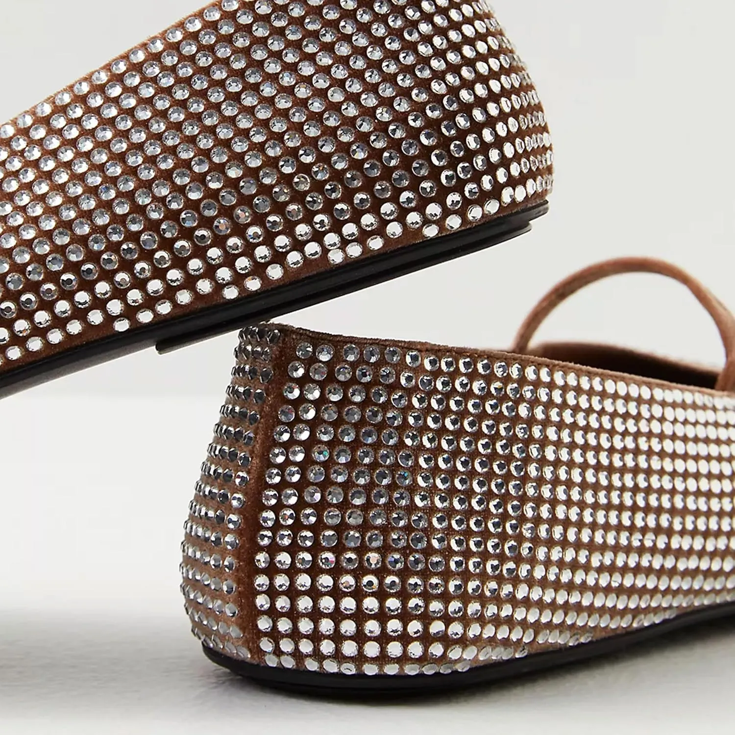 Rhinestone Flats for Women Cute Round Head Ballet Shoes Fashionable and Comfy Slip On Design Embellished with Mary Jane Style for Weddings