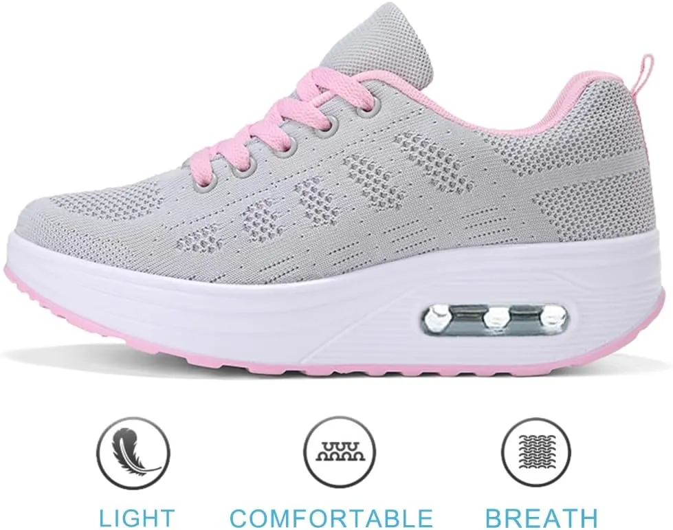 RUIDENG Platform Sneakers for Women Air Cushion | Walking Shoes Women Comfortable All Day | Thick Rocker Bottom