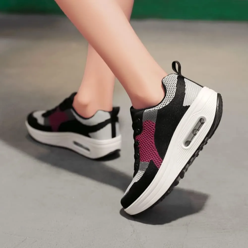 RUIDENG Platform Sneakers for Women Air Cushion | Walking Shoes Women Comfortable All Day | Thick Rocker Bottom