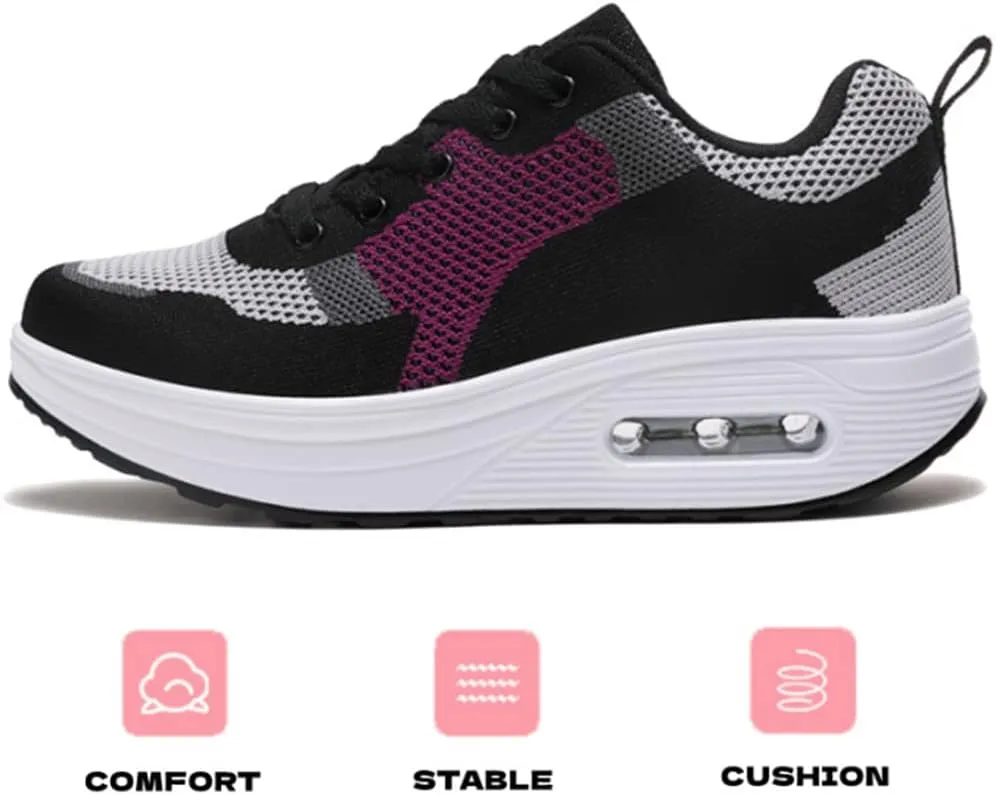 RUIDENG Platform Sneakers for Women Air Cushion | Walking Shoes Women Comfortable All Day | Thick Rocker Bottom