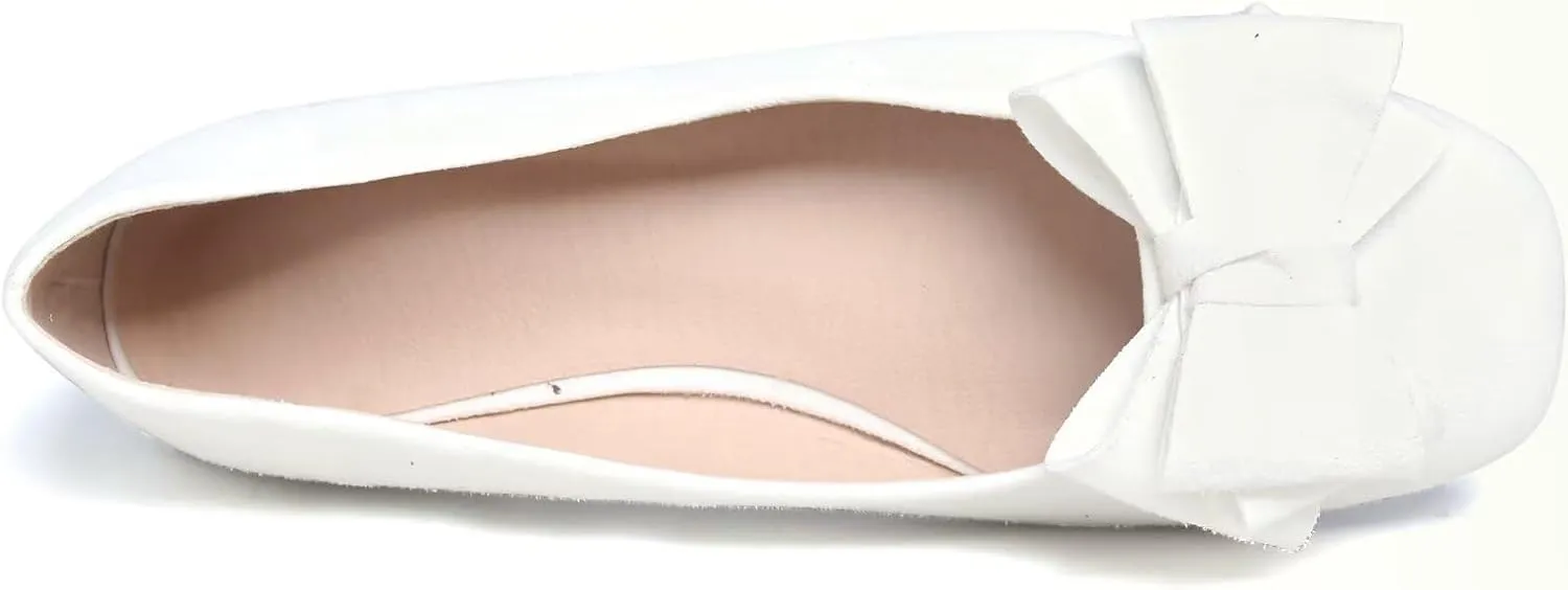 SAILING LU Women's Bow Knot Ballet Flats Square Toe Flat Shoes Suede Dress Shoes Wear to Work Slip On Moccasins