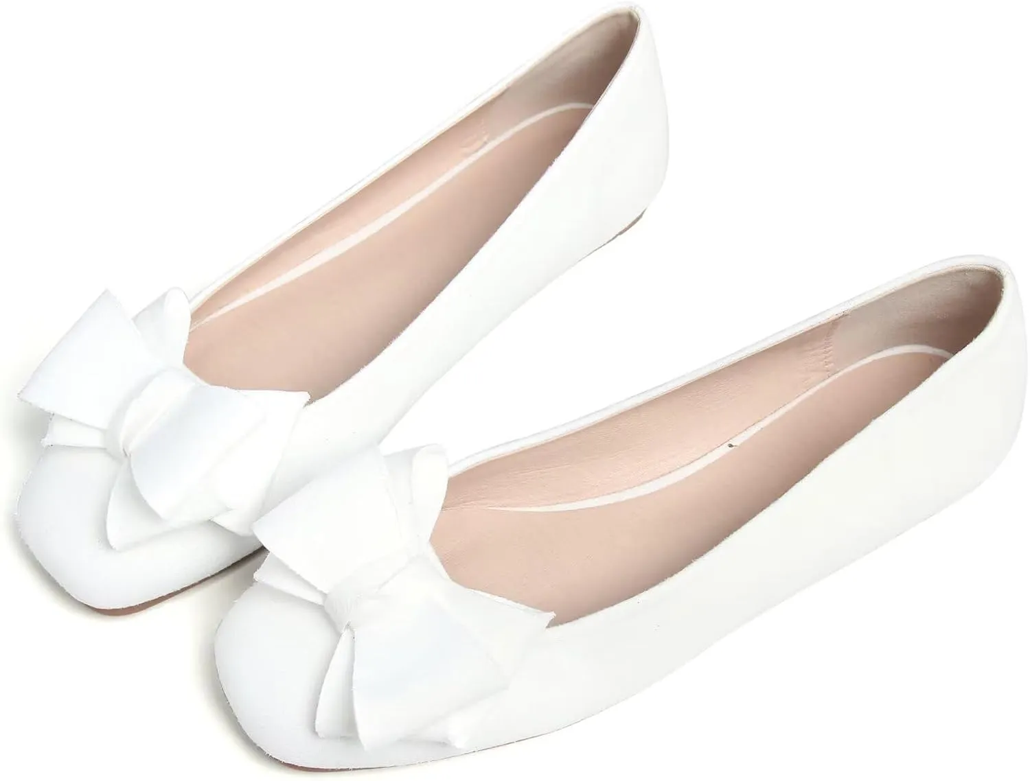 SAILING LU Women's Bow Knot Ballet Flats Square Toe Flat Shoes Suede Dress Shoes Wear to Work Slip On Moccasins