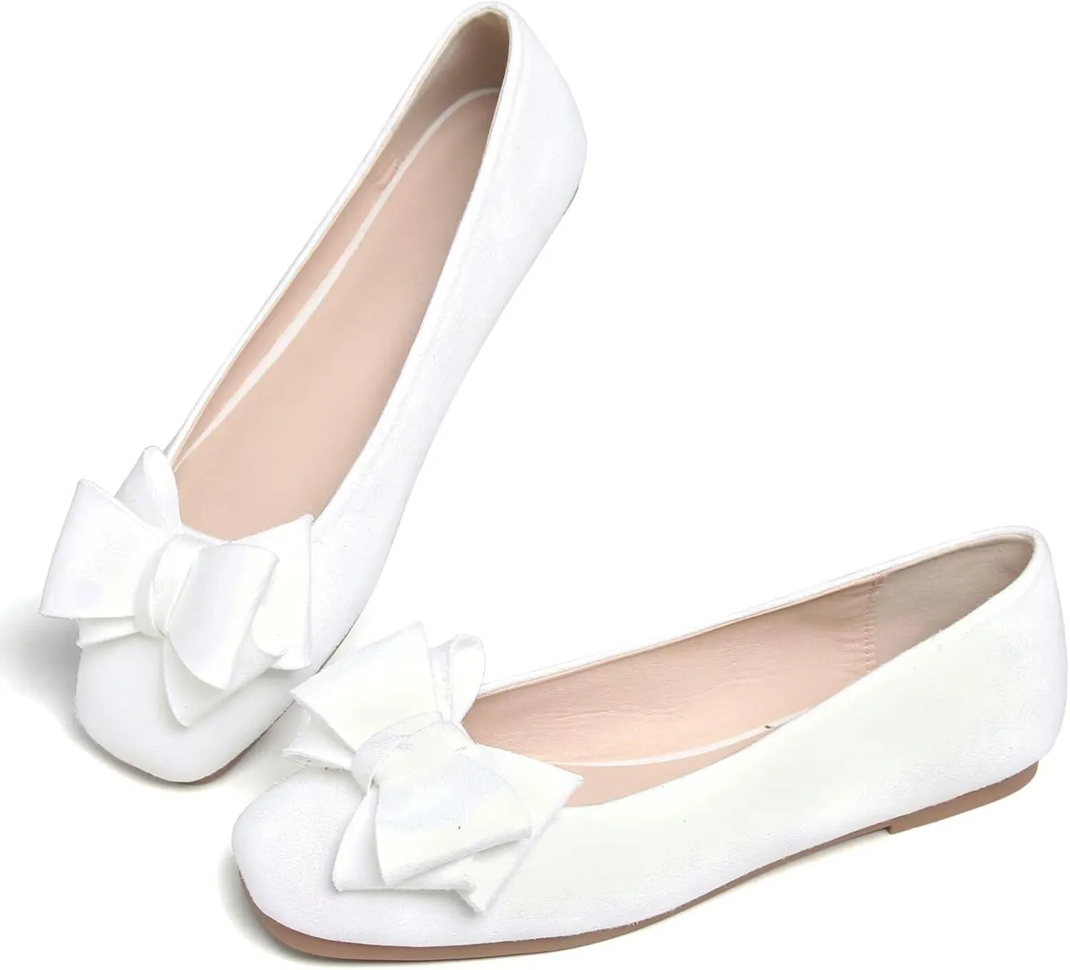 SAILING LU Women's Bow Knot Ballet Flats Square Toe Flat Shoes Suede Dress Shoes Wear to Work Slip On Moccasins