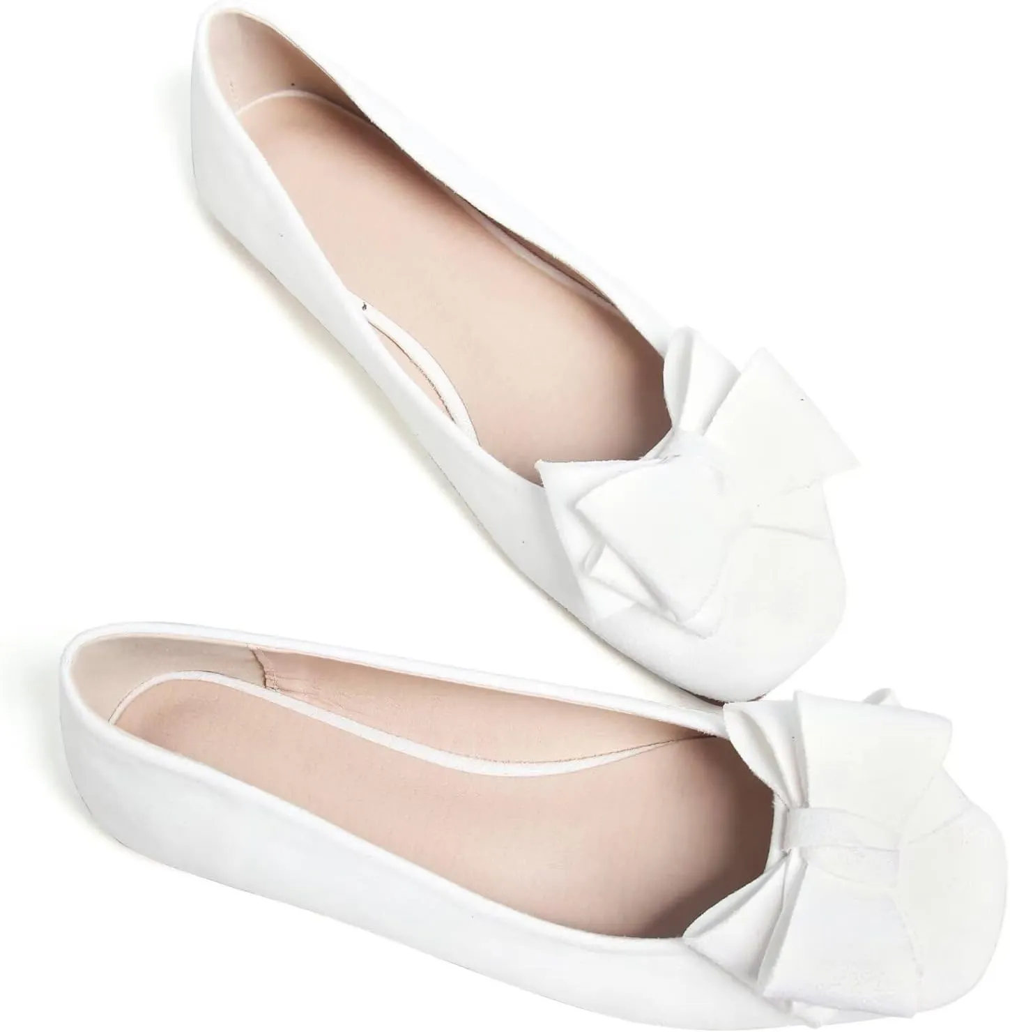 SAILING LU Women's Bow Knot Ballet Flats Square Toe Flat Shoes Suede Dress Shoes Wear to Work Slip On Moccasins