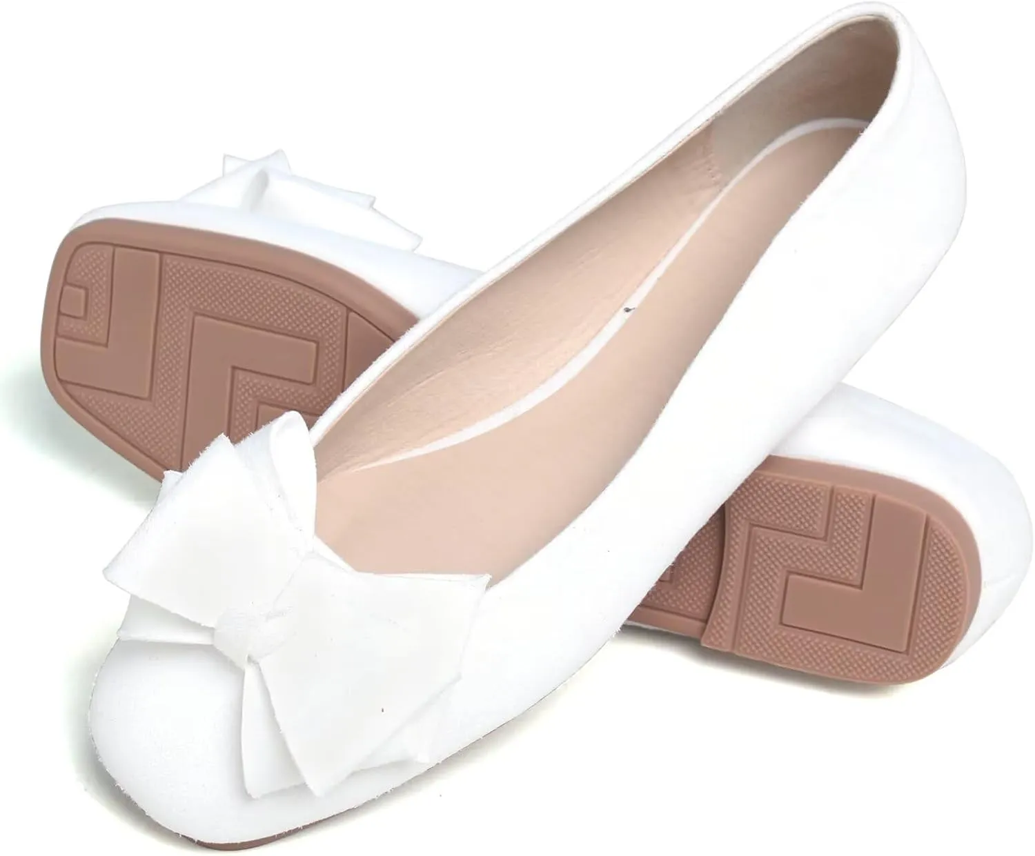 SAILING LU Women's Bow Knot Ballet Flats Square Toe Flat Shoes Suede Dress Shoes Wear to Work Slip On Moccasins