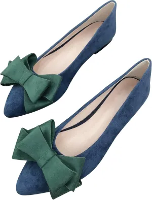 SAILING LU Womens Flats Shoes for Wedding Comfortable Pointy Toe Dress Loafers Bow-Knot Suede Dance Shoes for Party Slip On Moccasin