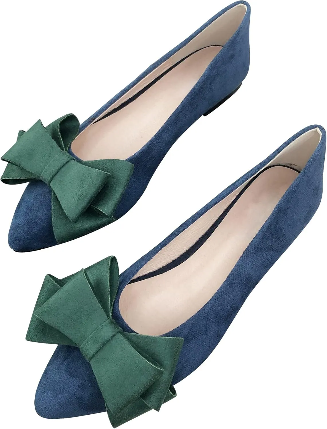 SAILING LU Womens Flats Shoes for Wedding Comfortable Pointy Toe Dress Loafers Bow-Knot Suede Dance Shoes for Party Slip On Moccasin