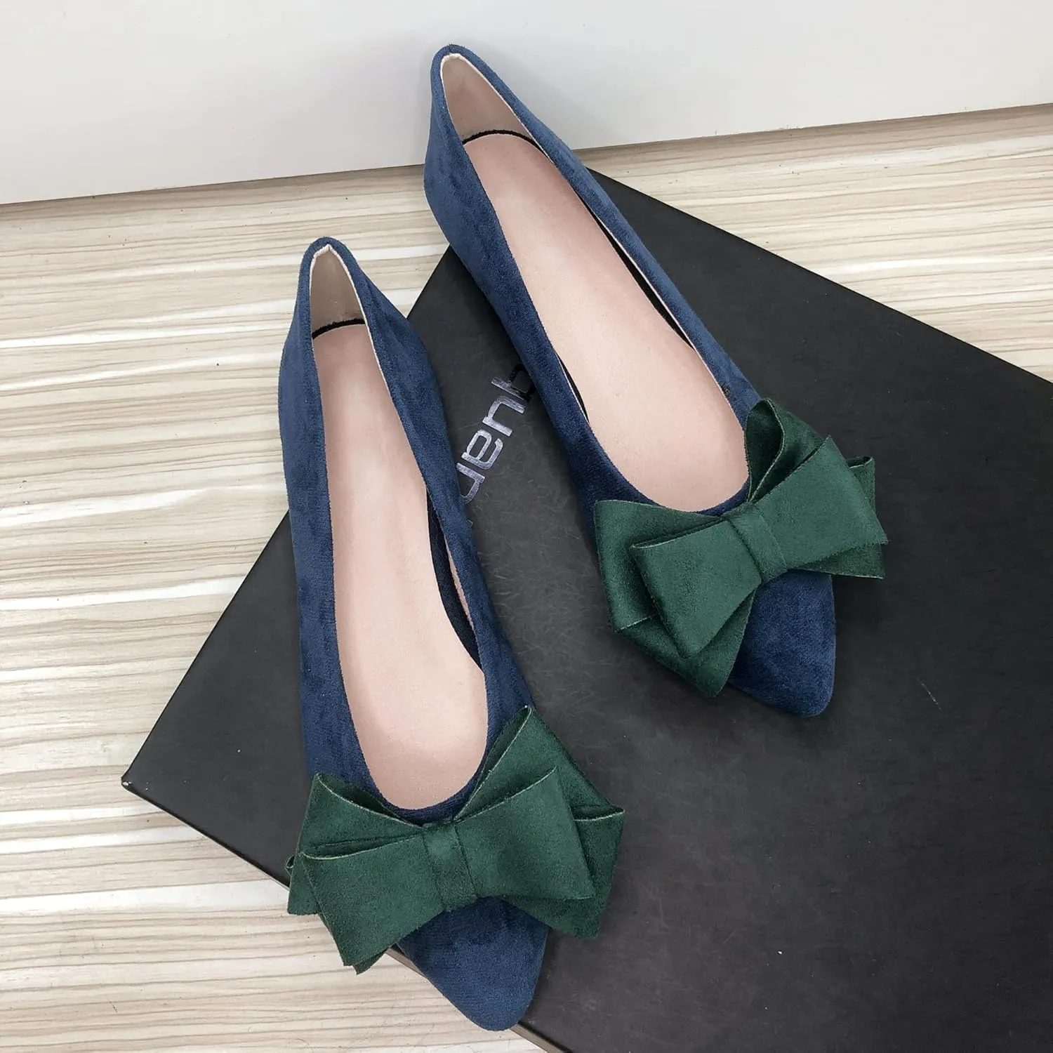 SAILING LU Womens Flats Shoes for Wedding Comfortable Pointy Toe Dress Loafers Bow-Knot Suede Dance Shoes for Party Slip On Moccasin