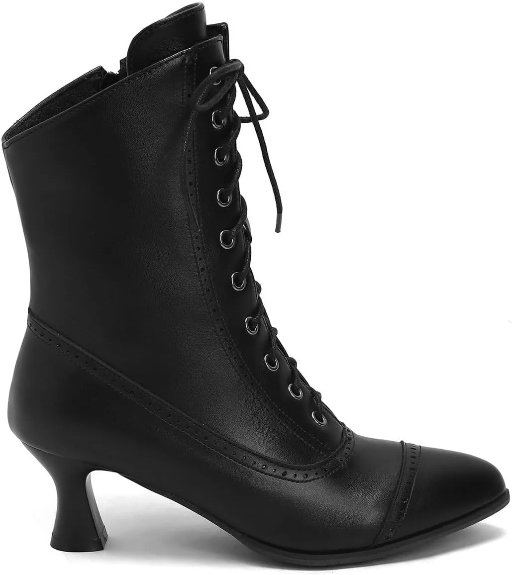 Seborluys Women Vintage Victorian Lace Up Boots Kitten Heel Ankle Boots Pointed Toe Mid Heel Booties With Zipper Wedding Bridal Costume…