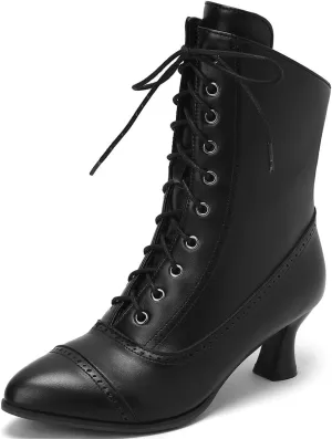 Seborluys Women Vintage Victorian Lace Up Boots Kitten Heel Ankle Boots Pointed Toe Mid Heel Booties With Zipper Wedding Bridal Costume…