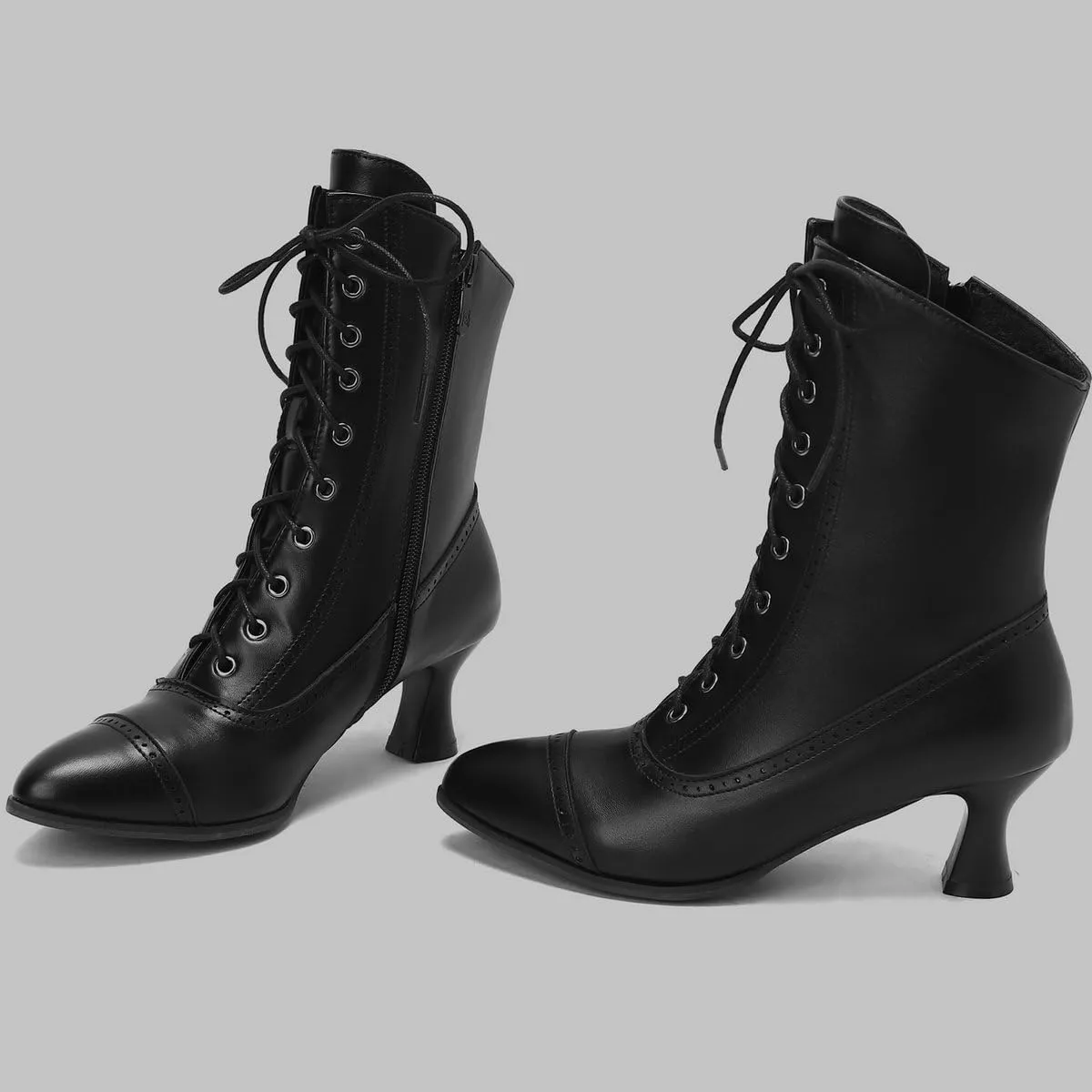 Seborluys Women Vintage Victorian Lace Up Boots Kitten Heel Ankle Boots Pointed Toe Mid Heel Booties With Zipper Wedding Bridal Costume…