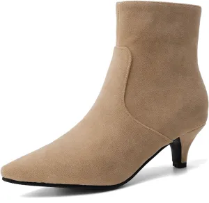 SHEMEE Fashion Womens Kitten Heels Ankle Boots Sexy Pointy Toe Booties Mid Heels Zipper Work Party Dress Shoes