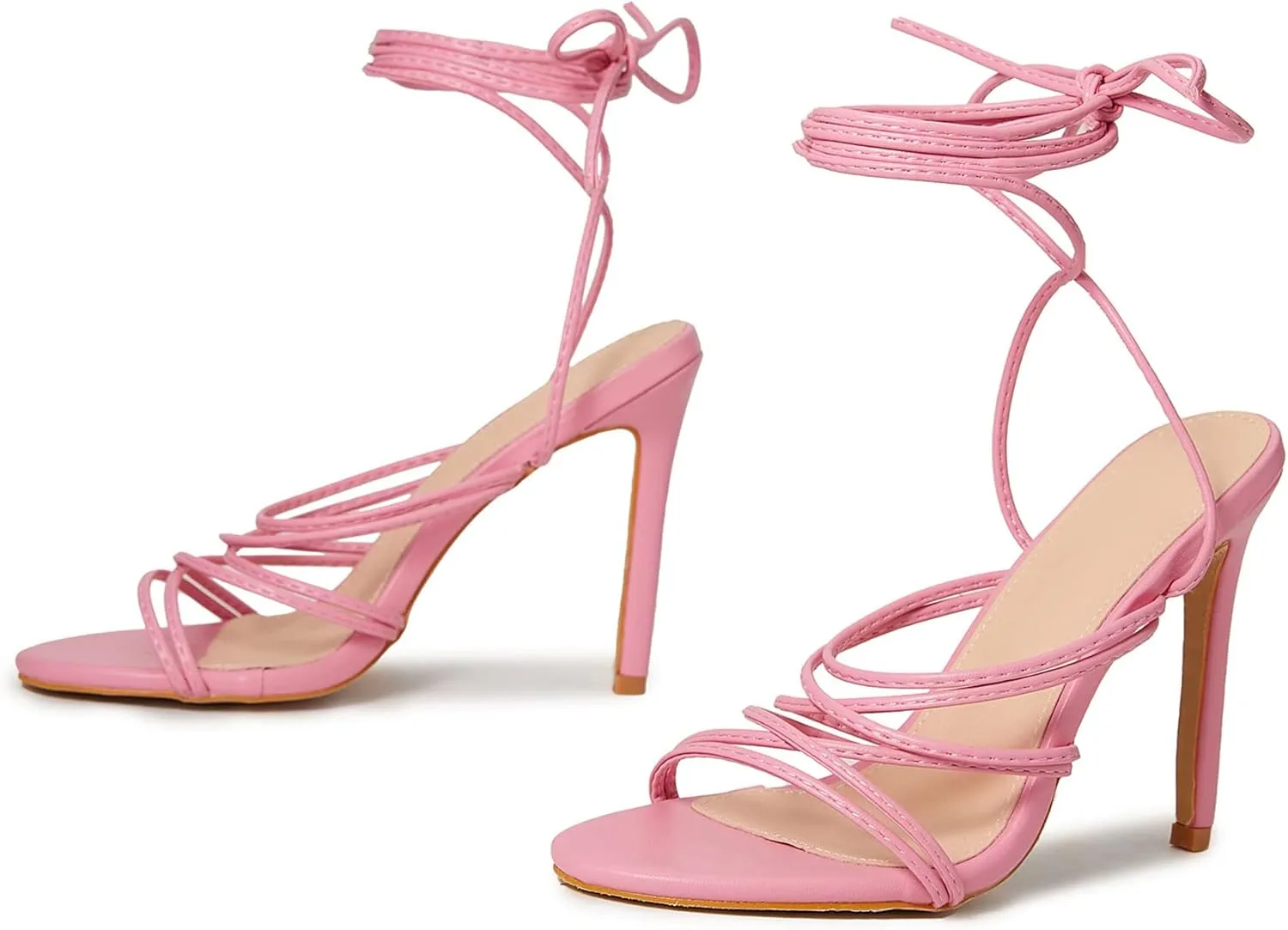 SHEMEE Women's Stiletto High Heel Cross Strappy Sandals Gladiator Roman Style Rope Tie Up Round Toe Summer Shoes